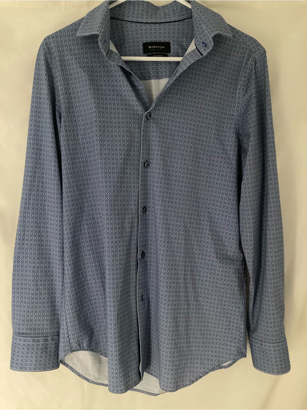 Bugatchi OoohCotton Tech 8-Way Stretch Blue Geometric Button Up Shirt Men’s M